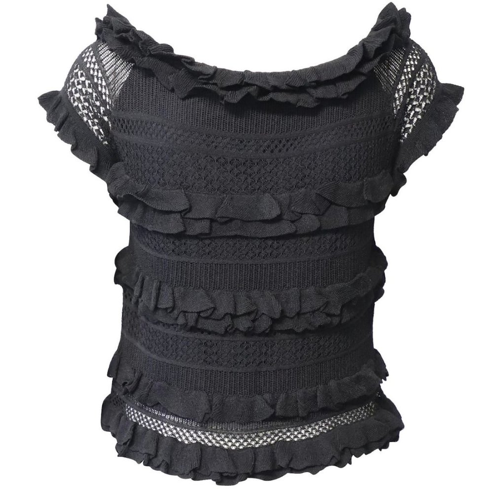 NWT Polo Ralph Lauren Off-The-Shoulder Knitted Ruffle Top in Black, rare